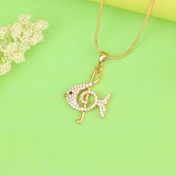 "Rose Gold Fish Pendant with Treble Clef Design and Crystal Accents, XPPT1479 - Picture 10 of 13